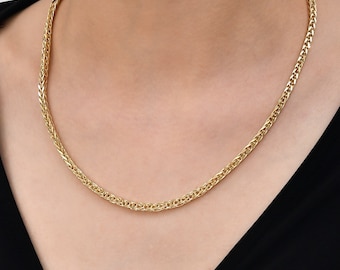 14K Solid Gold Spiga Chain Necklace - Braided Style, 3.70mm