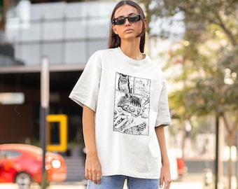 Anime Merch, Horror Manga Shirt For Manga Fans, T Shirt Dark Manga Cat