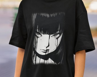 Unisex Horror Manga Creepy Girl Shirt Manga Gothic T-Shirt Manga Creepy Girl Shirt 90s Manga Girl Shirt, Anime Merch