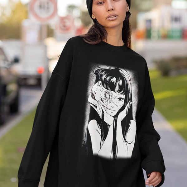 Unisex Horror Manga Creepy Face Sweatshirt Dark Anime Gothic Sweatshirt Manga Gothic Sweatshirt Manga Creepy Girl Sweatshirt