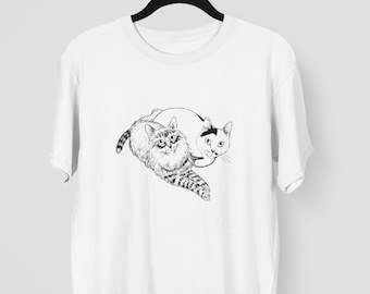 Unisex Horror Manga Cats T-shirt, Yon And Muu, Lovely Manga Cat T-Shirt, Manga Gothic T-Shirt, Creepy Witch T-Shirt, My Cute Cat Shirt