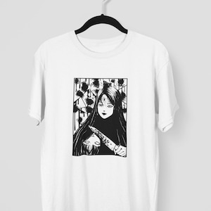 Anime Merch, Unisex Horror Manga Creepy Girl, T-Shirt, Dark Anime Gothic T-Shirt, Manga Gothic T-Shirt, Creepy Witch