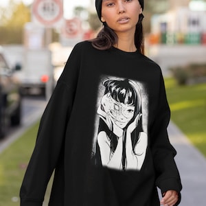 Unisex Horror Manga Creepy Face Sweatshirt Dark Anime Gothic Sweatshirt Manga Gothic Sweatshirt Manga Creepy Girl Sweatshirt