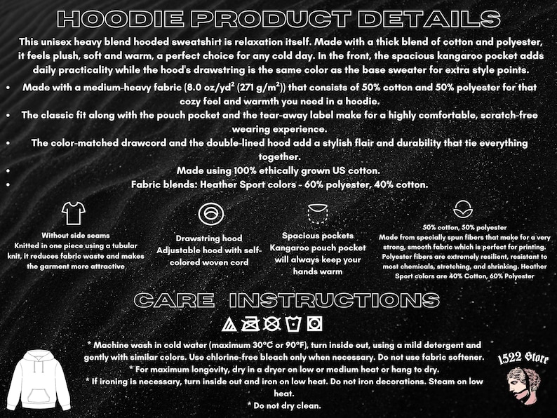K&ouml;nnte beinhalten: Produktdetails f&uuml;r einen Unisex-Hoodie aus schwerem Mischgewebe. Merkmale sind eine K&auml;ngurutasche, eine Kapuze mit Kordelzug und ein mittelschweres Mischgewebe aus Baumwolle und Polyester. Hergestellt aus ethisch angebauter US-Baumwolle.