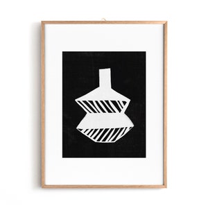 Cartel de arte de jarrón de cerámica de estilo africano, Decoración contemporánea, Arte de pared imprimible moderno de mediados de siglo, Colores negro - beige, Minimalista, Boho,
