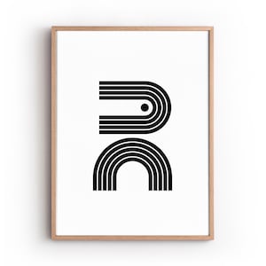 Letra "R" cartel de arte de pared, regalo monograma para él o ella, impresión de descarga digital estilo escandinavo, alphabet regalo personalizado inicial