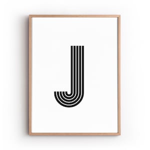 Arte imprimible con la letra J, regalo para él o ella, impresión minimalista, descarga digital, póster contemporáneo para decoración del hogar y la oficina.