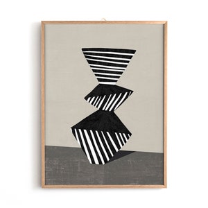 Decoración contemporánea, Cartel de arte de jarrón de cerámica, Arte de pared imprimible moderno de mediados de siglo, Colores negro - beige, Minimalista, Boho, Estilo africano