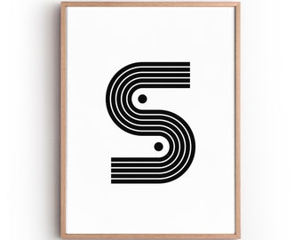 Letter &quot;S&quot; Printable Wall Art, Monogram Gift for Him or Her, Scandinavian Style Digital Download Print, Alphabet Initial Personalized gift