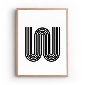Letra inicial del nombre "W", póster imprimible, regalo personalizado para él o ella, impresión de estilo escandinavo, póster de arte minimalista.