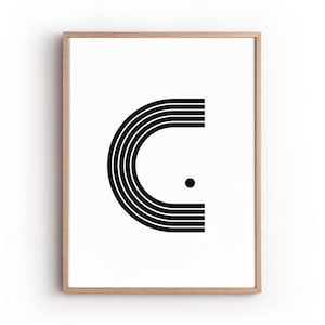 Arte imprimible con la letra G, regalo para él o ella, póster de estilo bohemio, decoración minimalista geométrica en blanco y negro, arte tipográfico