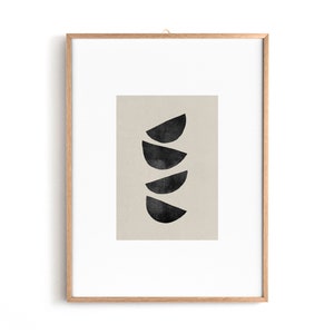 Dancing Bowls, Minimal Scandinavian Art, Black Stamp on Beige Paper, Mid Century home decor for Home and Office, Just Download and Print!