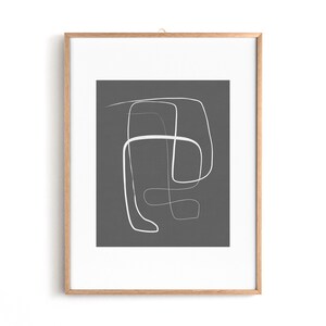 Single Line Art, White lBrush on Grey Background, Printable Minimalist Modern Decor, Mid Century Poster, Home, Office Scandinavian Decor