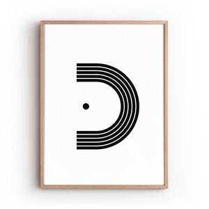 Name Gift, Letter D Printable Art, Scandinavian Style Poster, Black and White Geometric Art, Minimalist Modern Home Decor, Typography Art