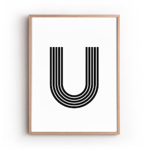 Alphabet Letra inicial "U" Cartel de arte, arte de pared imprimible, regalo para él o ella, impresión de estilo escandinavo, arte minimalista regalo personalizado