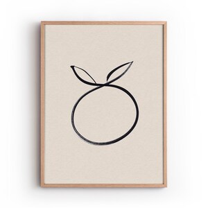 Apple Free Hand Single Line Artwork, Mid Century Print, Printable Black Line Art on Beige Background, Fruit Art Poster, Scandinavian Art