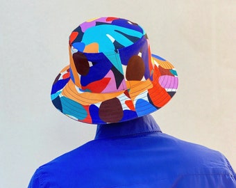 Colorful reversible bob - Unique design, handmade. Unisex hat. Handmade colorful reversible bucket hat. Summer, water-repellent hat