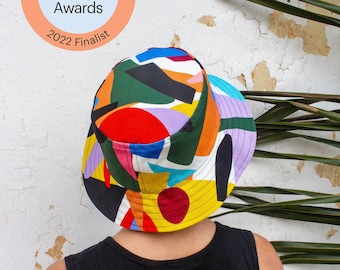 Finaliste Etsy Design Awards - Bob réversible design unique, fait main. Chapeau unisexe. Handmade colorful reversible bucket hat. Summer hat