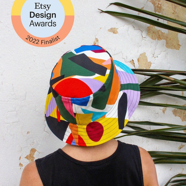 Finaliste Etsy Design Awards - Bob réversible design unique, fait main. Chapeau unisexe. Handmade colorful reversible bucket hat. Summer hat