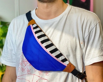 Handmade fanny pack - Handmade fanny pack, bumbag - Practical shoulder bag - Memphis design, colorblock, stripes, stripes