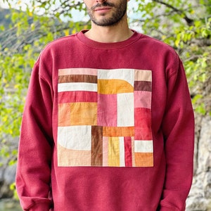 Handmade patchwork sweatshirt. Vegetable dye, natural. Unique piece. Warm unisex sweater. Handmade patchwork sweater. Plant, Eco-design image 1