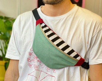 Handmade fanny pack - Handmade fanny pack, bumbag - Practical shoulder bag - Memphis design, colorblock, stripes, stripes