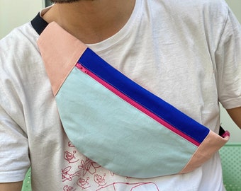 Handmade fanny pack - Handmade fanny pack, bumbag - Handy shoulder bag - Mixed, unisex - Colorful, Colorblock - Thick canvas