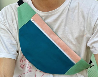 Sacoche banane faite main - Handmade fanny pack, bumbag - Sac à bandoulière pratique - Mixte, unisexe - Coloré, Colorblock - Toile épaisse