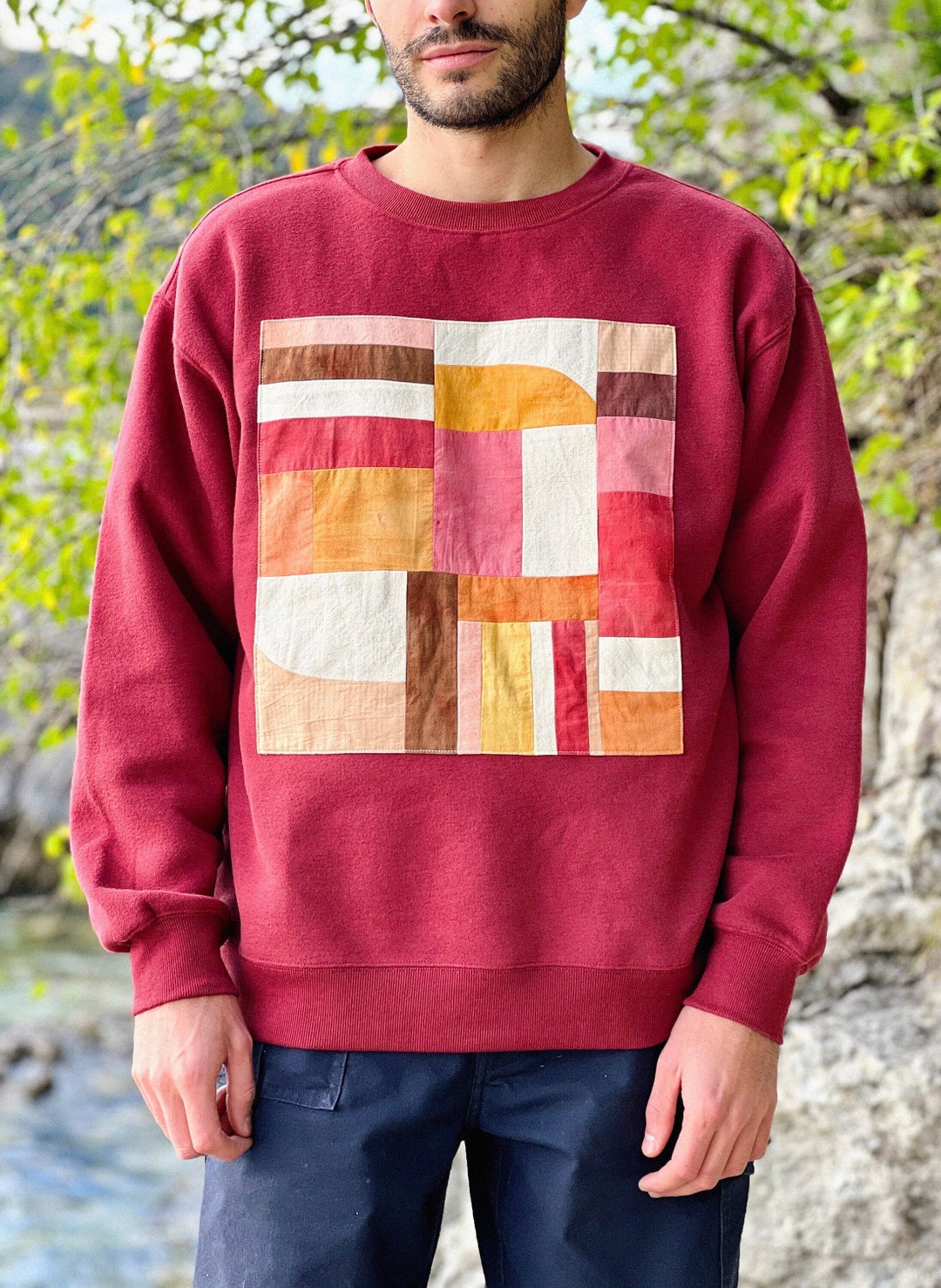 Handmade Patchwork Sweatshirt. Vegetable Dye, Natural. Unique 