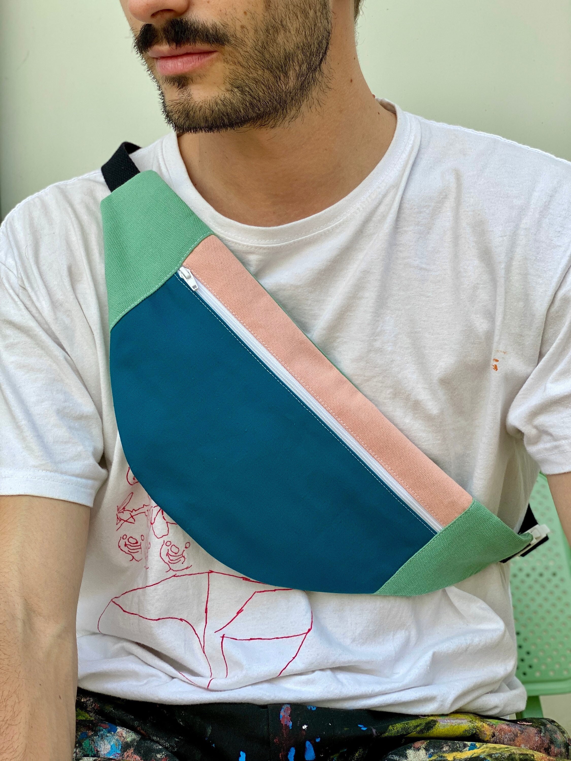Handmade fanny pack, bumbag - Practical shoulder bag - Mixed, unisex - Colorful, Colorblock - Thick canvas