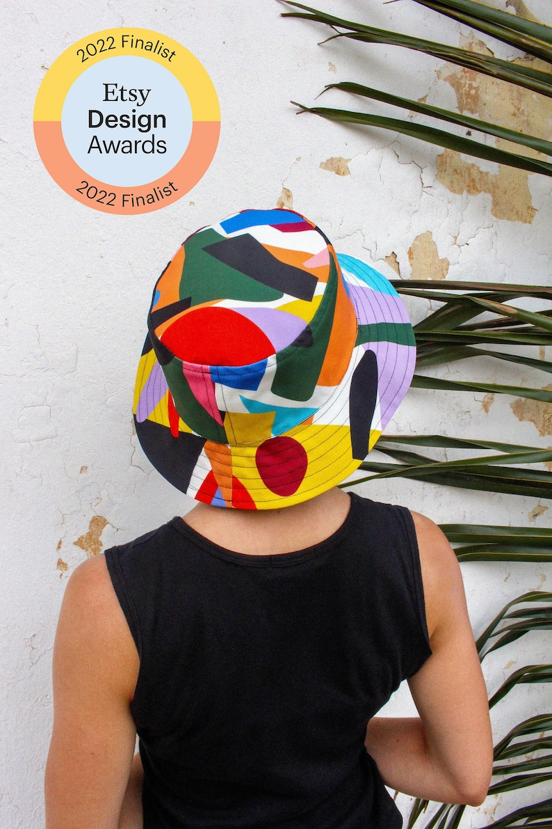 Etsy Design Awards Finalist Uniquely designed, handmade reversible bucket hat. Unisex hat. Handmade colorful reversible bucket hat. Summer hat image 1