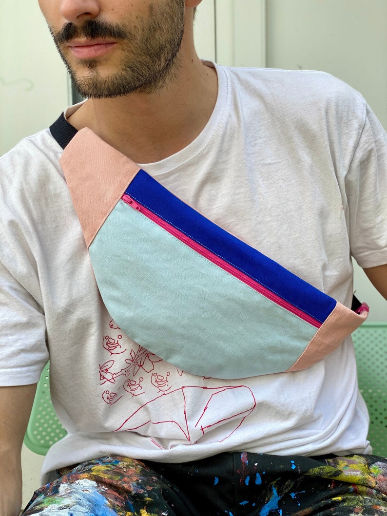 Handmade fanny pack Handmade fanny pack, bumbag Handy shoulder bag Mixed, unisex Colorful, Colorblock Thick canvas image 1