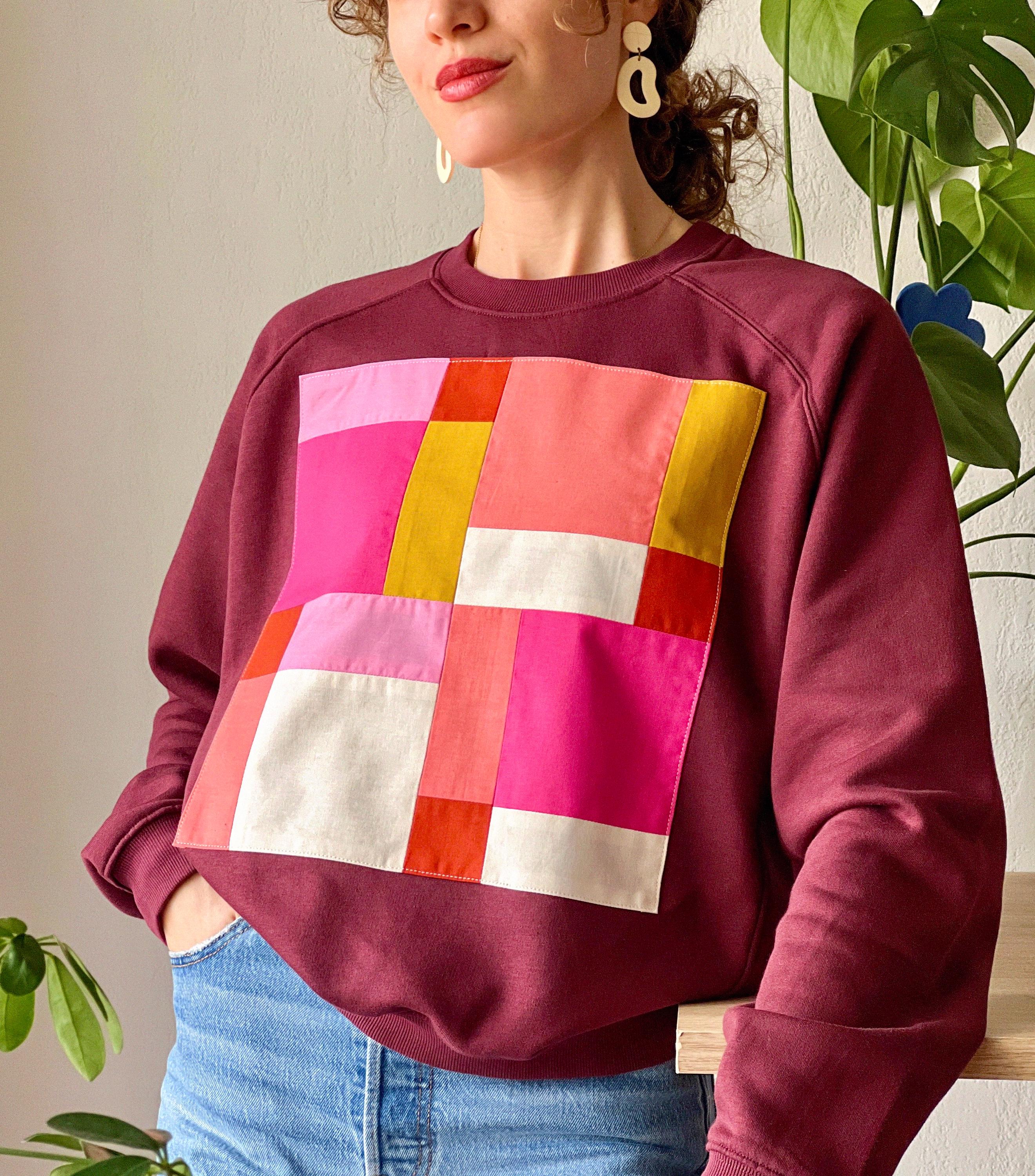 Pièce unique - Sweat-shirt avec patchwork fait main - Pull unisexe - Handmade patchwork sweater - Upcycling, éco-conception, colorblock