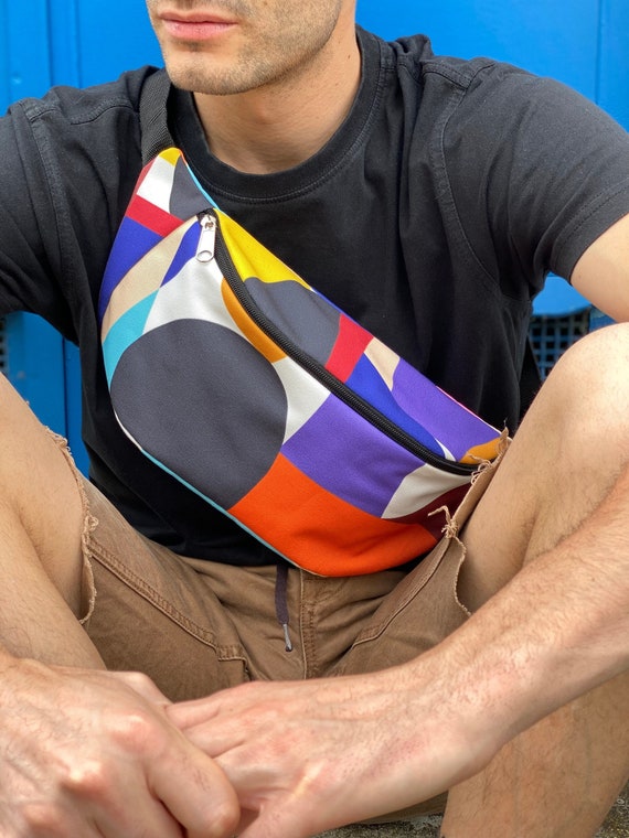 Handmade XL Fanny Pack Exclusive Pattern Handmade Fanny Pack Bumbag Practical Shoulder Bag. Unique Geometric Colorful Print Etsy UK