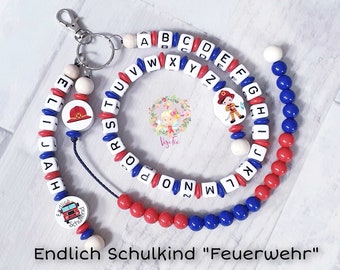 ABC-Kette, Rechenkette, Schlüsselanhänger, Feuerwehr, beliebte Geschenkidee zur Einschulung, Schultüte, Schulstart, Du bist 1. Klasse