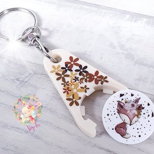 Einkaufswagenchip, Einkaufswagenlöser, Fuchs Mädchen, Blumen, beliebte Geschenkidee, Schlüsselanhänger
