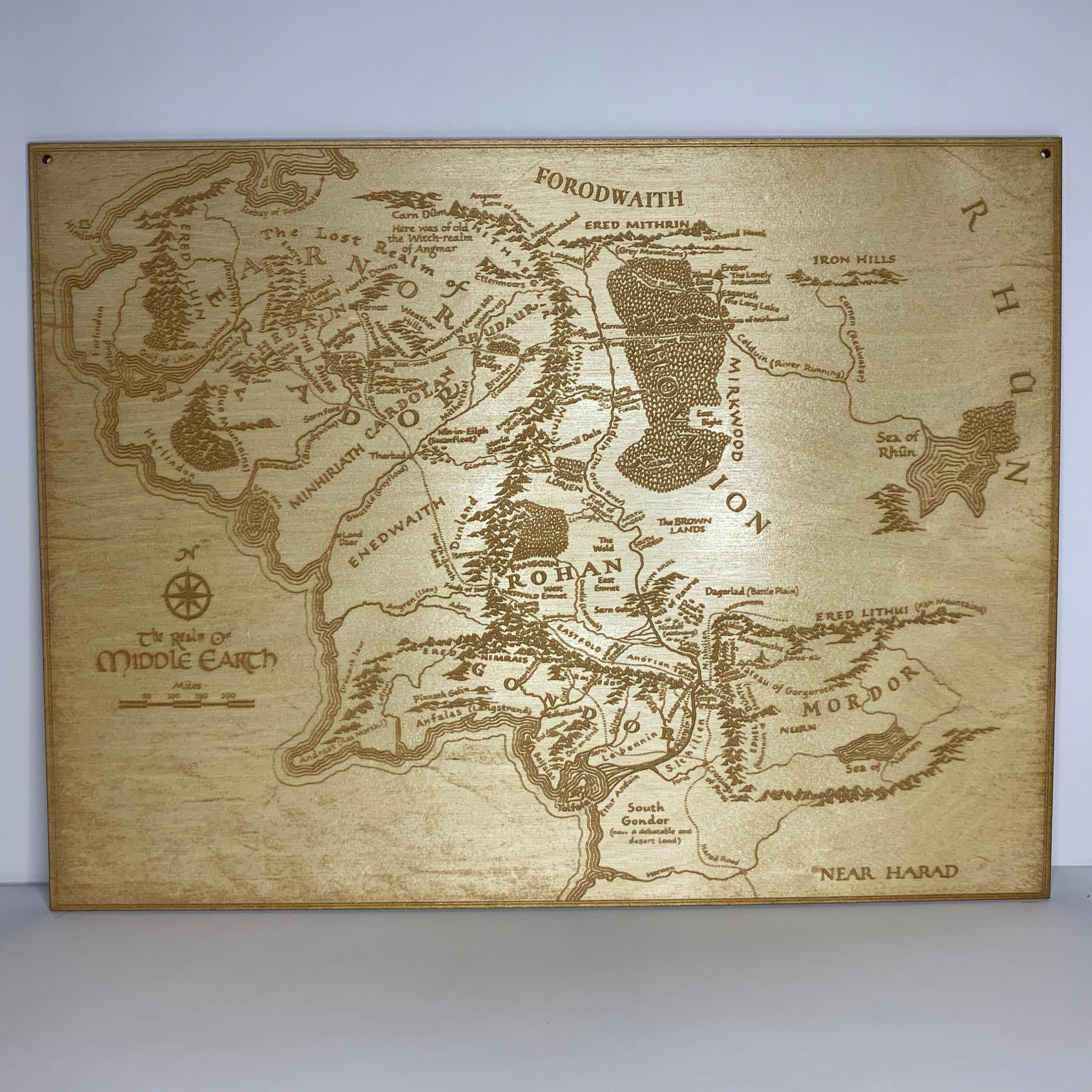 Middle-earth Map Engraved on Laser Wood 