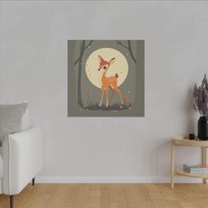 Lienzo decorativo con diseño de ciervos caprichosos, estampado de animales del bosque para guardería, arte para habitación de niños, decoración con temática forestal, regalo para baby shower