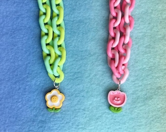 Flower Friends Chunky Chain Necklace - for Decora/ Kawaii Fashion/ ClownCore/ Kidcore/ Aesthetic