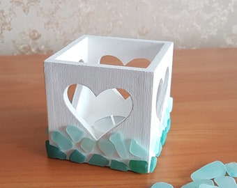 Tea light holder. Table candleholder, 3rd anniversary romantic decoration.