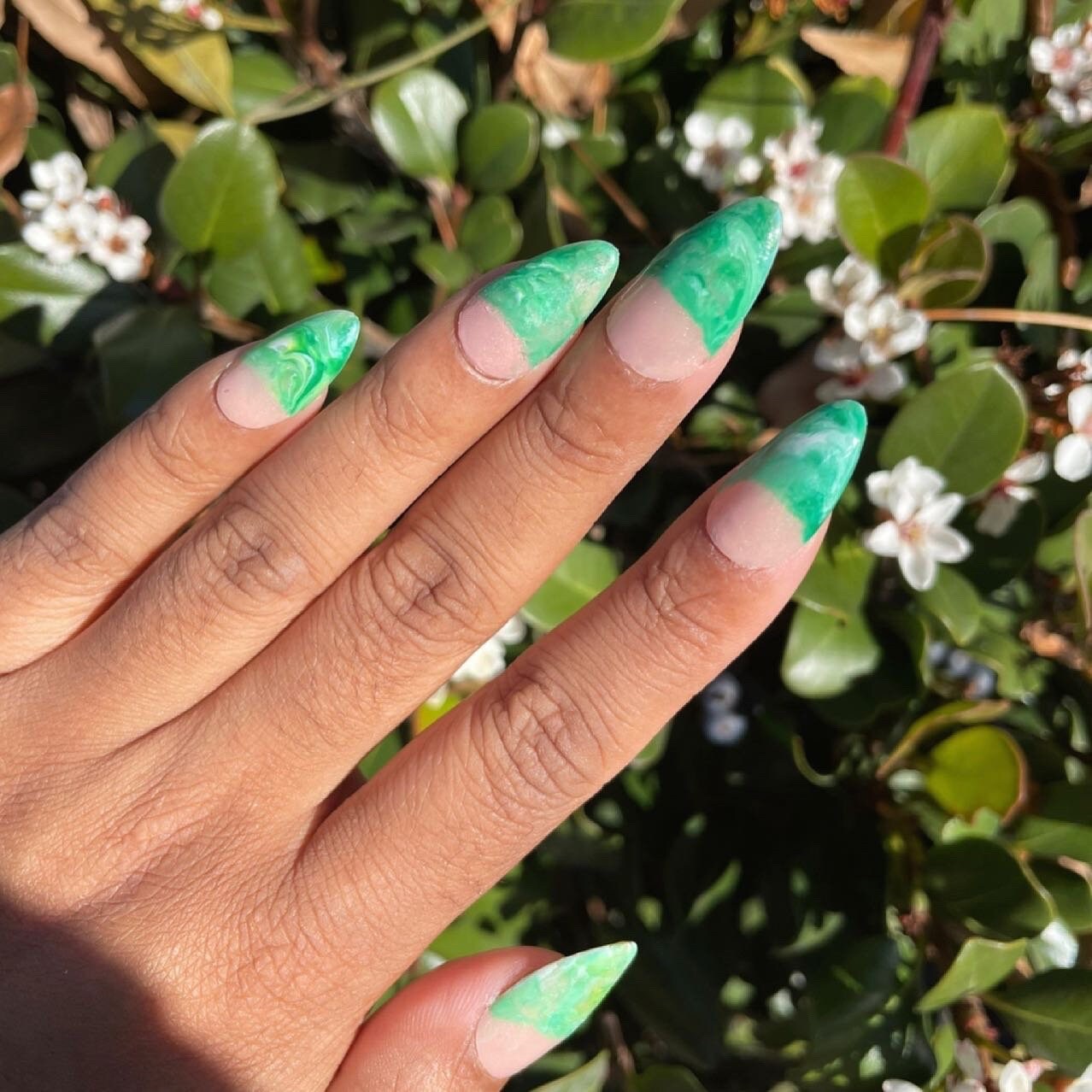 Green marble french tip press on nails reusable: LOST MY | Etsy