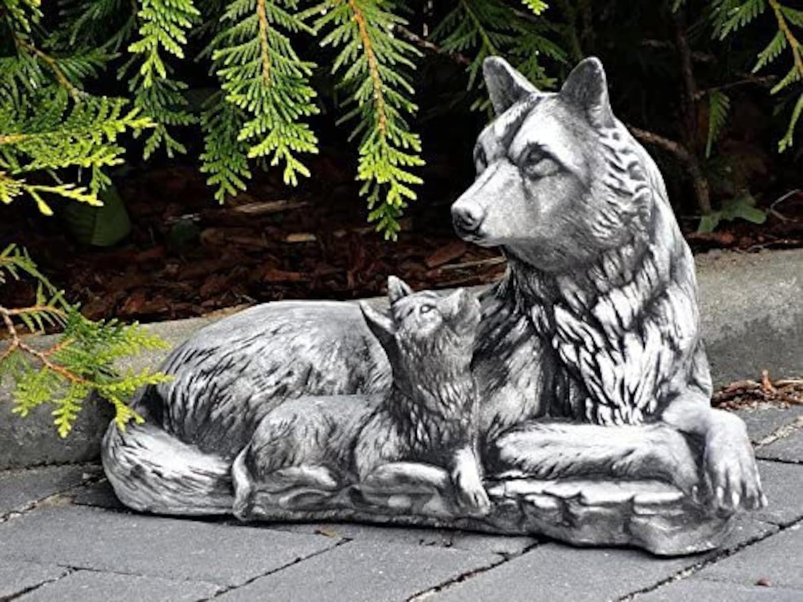 Wolf Statue Garden Pup Concrete Skulpture Wolf Outdoor Etsy