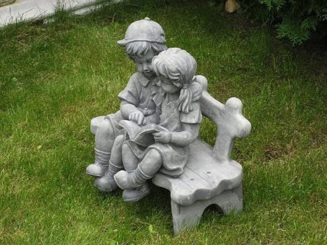 Bench Boy and Girl Garden Statue Concrete Kids Sculpture Etsy