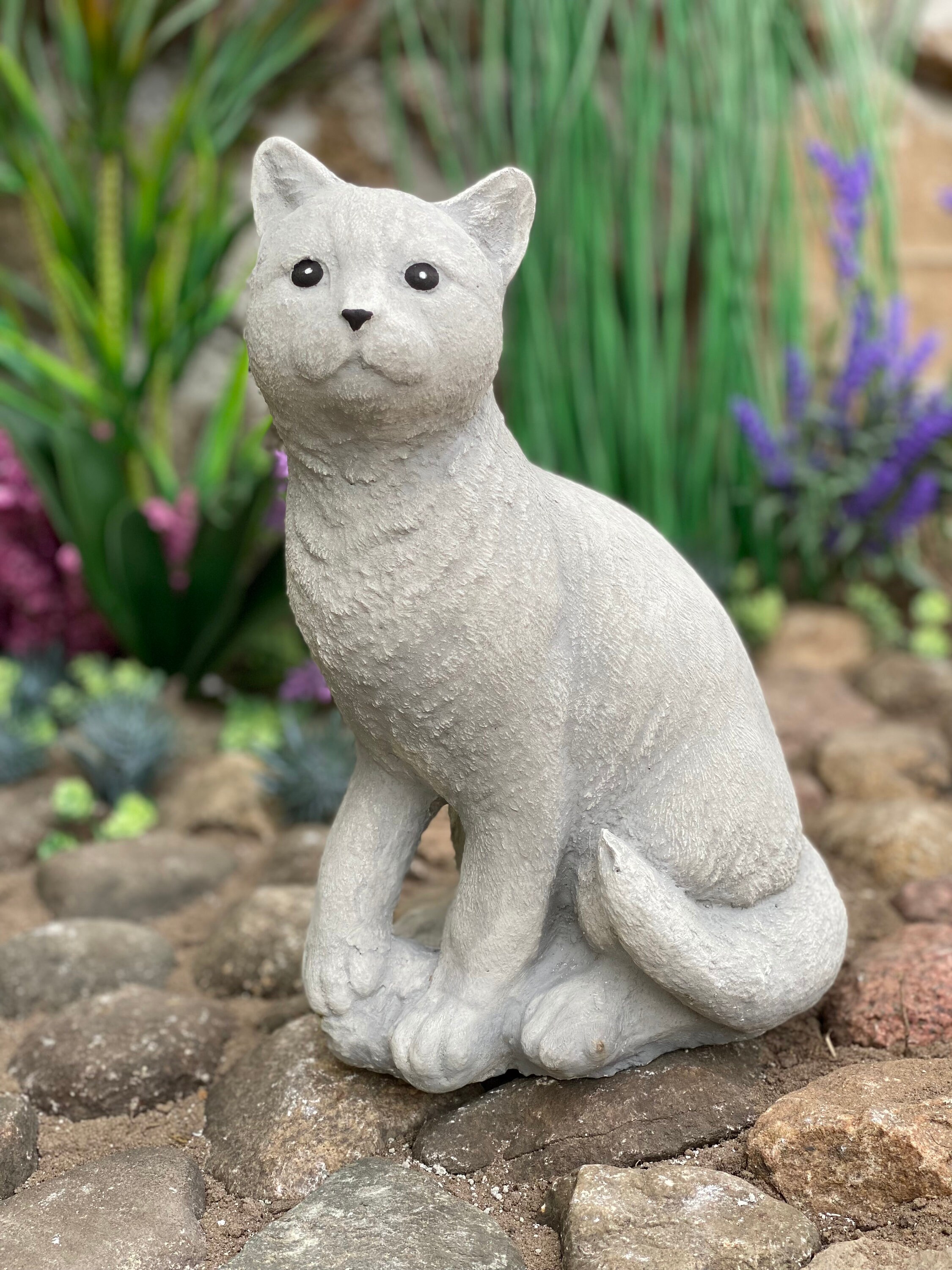 Concrete Cat statue Garden Decor Cat Sculptures Garden Etsy