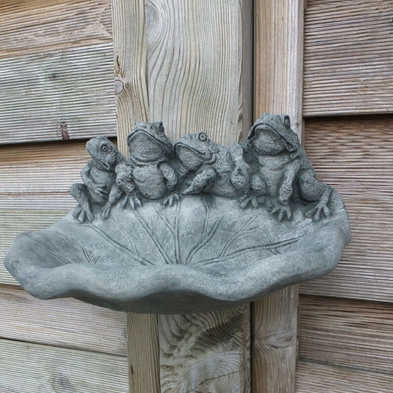 Frog Bird Bath Backyard Decor Two Frogs Bowl Outdoor Sculpture Etsy