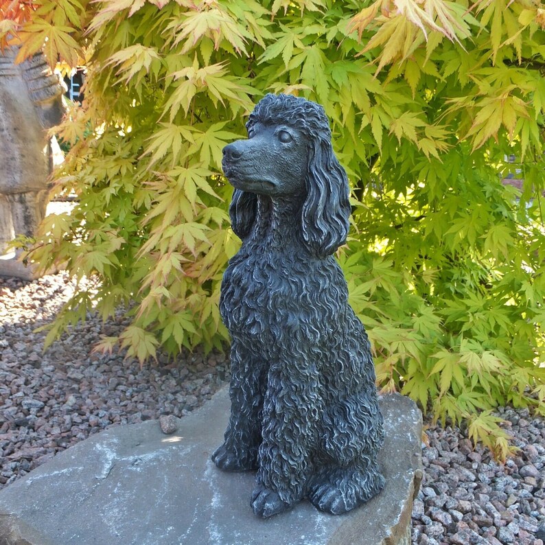 Poodle Backyard Decor of Dog Concrete Poodle Sculpture Decor Etsy