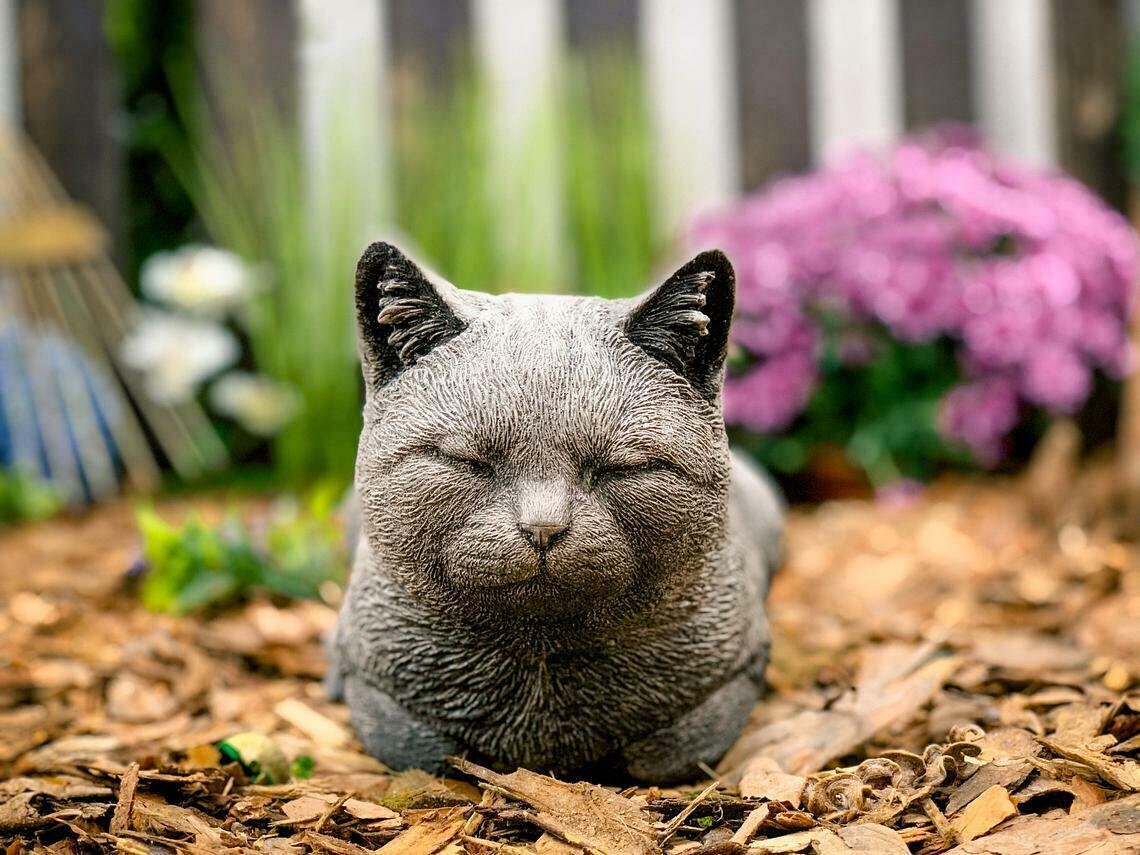 Black Cat Garden Statue Outdoor Sculpture Concrete Backyard Etsy
