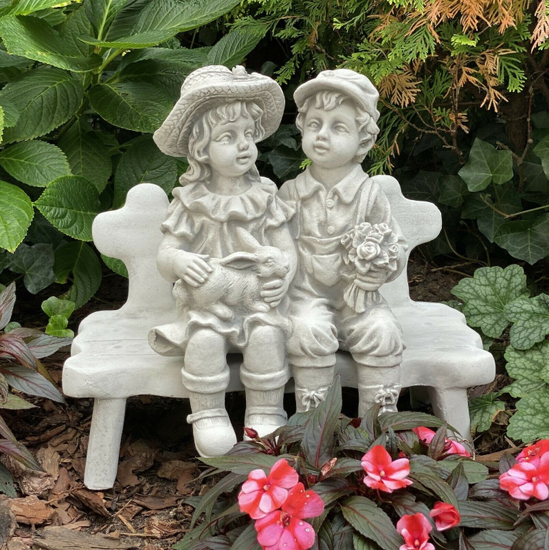 Bench Boy and Girl Kiss Garden Statue Concrete Children Etsy