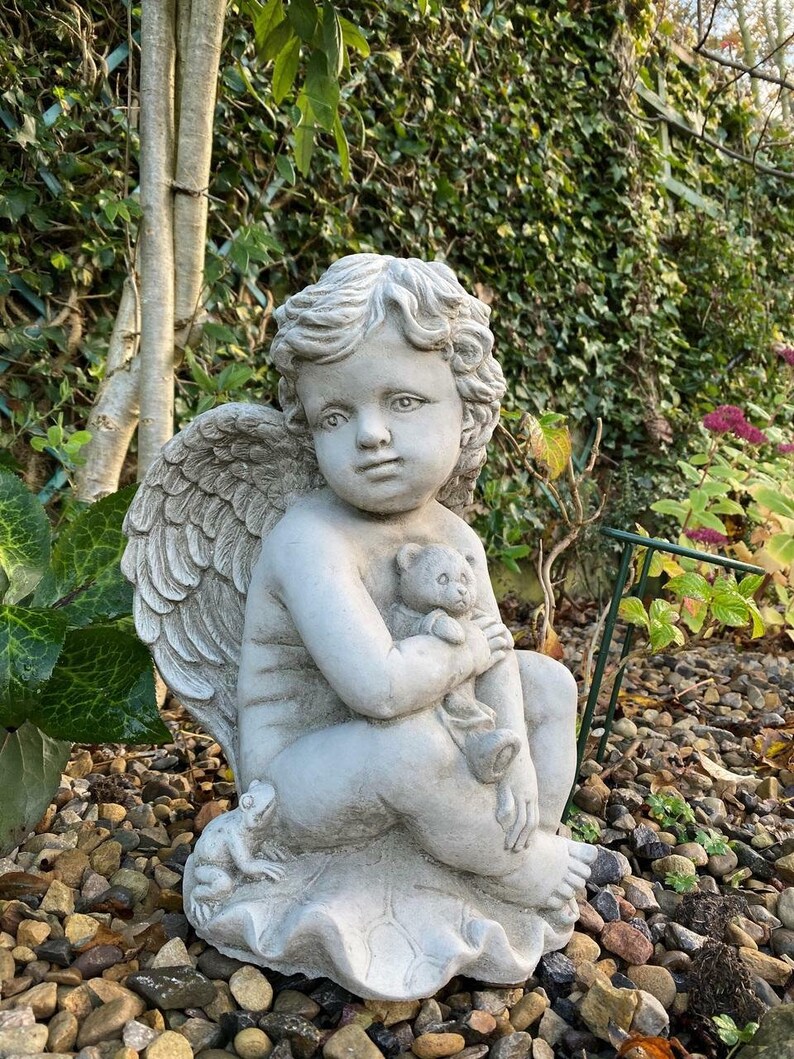 Cherub Angel Figurine Wings Outdoor Sculpture Zen Garden Etsy