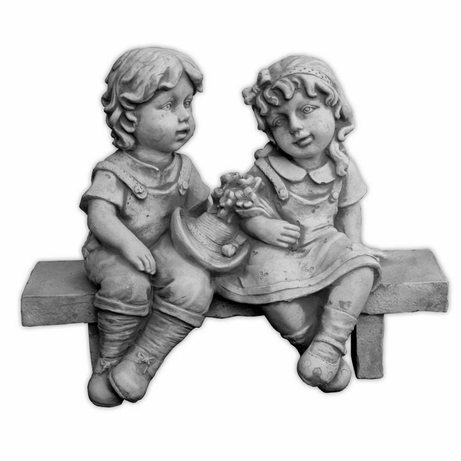 Bench Children Garden Statue Concrete Kids Boy and Girl Etsy